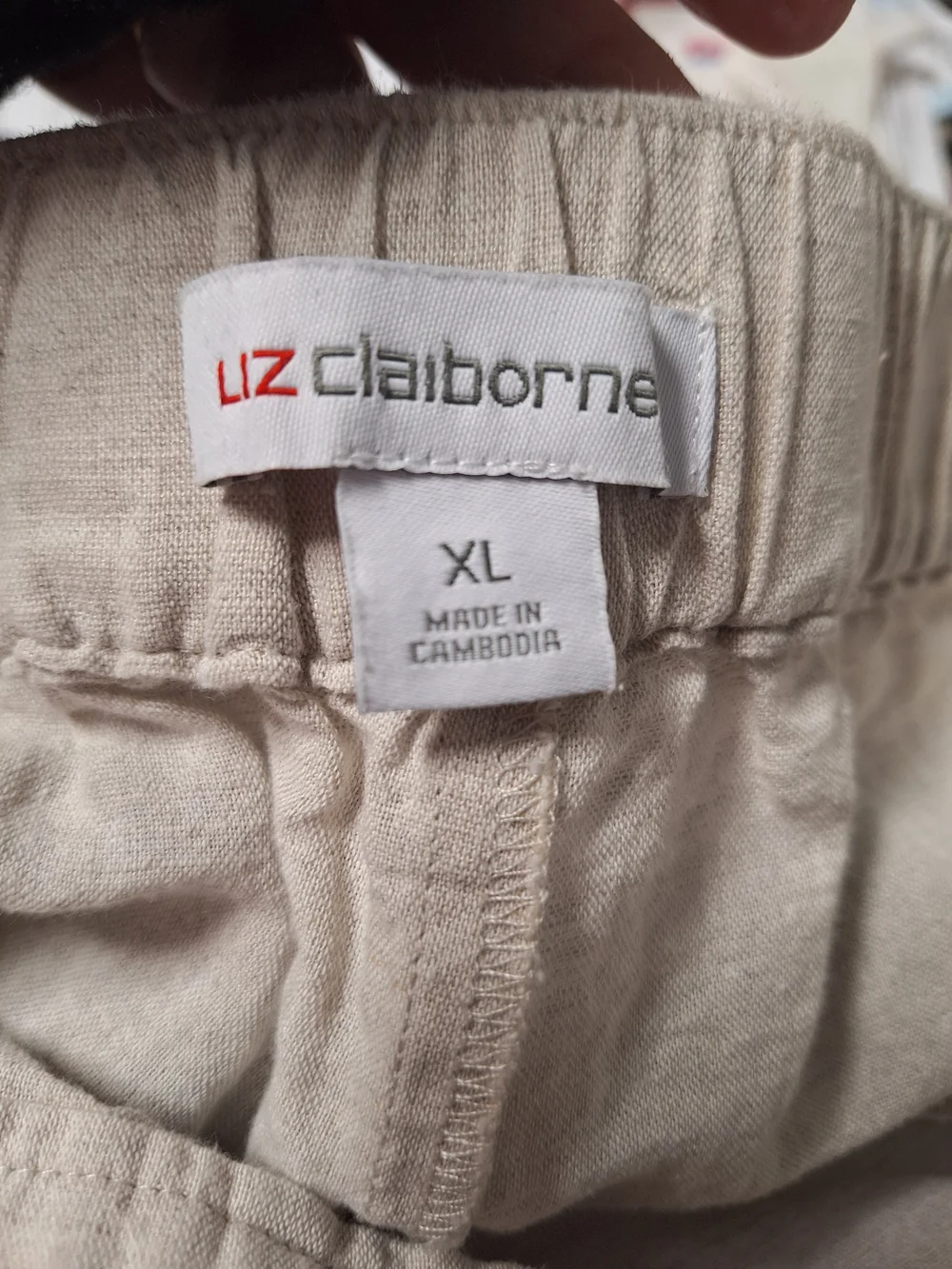 NEW Liz Clayborne Linen Cotton Capri Pants Light Beige Drawstring & Pockets - Picture 3 of 4